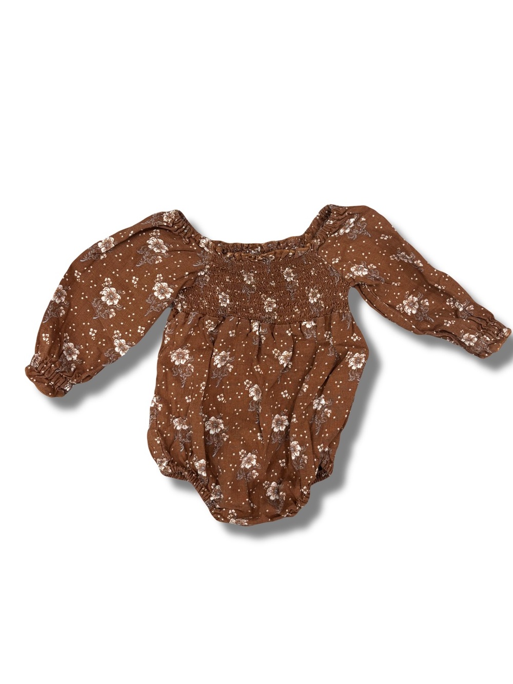 Rylee & Cru 3-6 Months Cora Romper Autumn Rose Brown Floral Smocked Linen